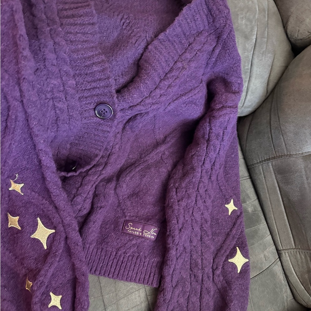 Taylor Swift Purple Cardigan with Gold Star Accents